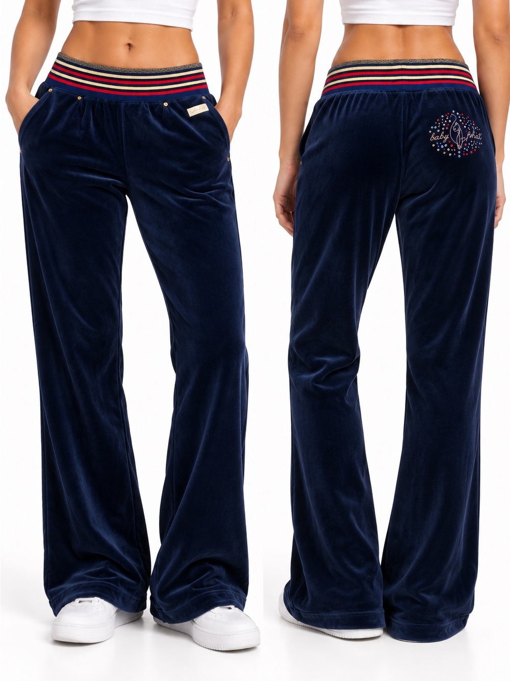 Vintage Y2K Baby Phat Black Velour Rhinestone Flare Track Pants M